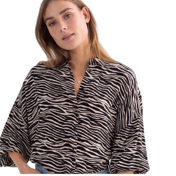 & Other Stories - Zebra Striped Oversized Button Down Blouse Shirt Sz 0 - Picture 10 of 10
